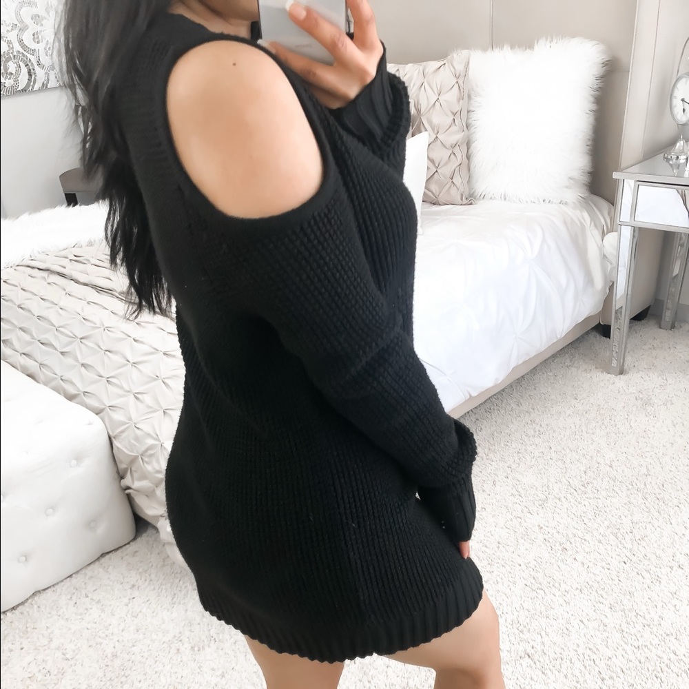 Religion black cold shoulder knit sweater  pullover dress